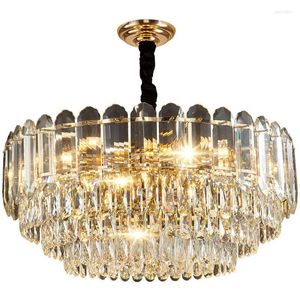 Pendelleuchten Goldene Edelstahl Kronleuchter Beleuchtung für El Villa Lobby Zeitgenössische Luxusmode Multilayer Kristall G9 Leuchten