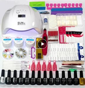 Conjunto de manicure escolha 1210 cores gel polonês base superior casaco kit de unhas 24w48w54w lâmpada led uv elétrica manicure lidar com arte do prego set2257340