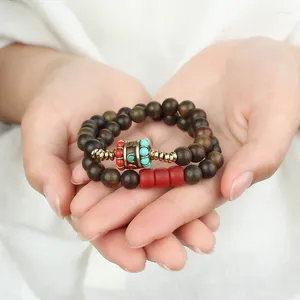 Strand Natural Ethnic Style Sandalwood Hand String With Six Character True Words And Two Rings Of Wooden Buddha Beads Retro Accessories