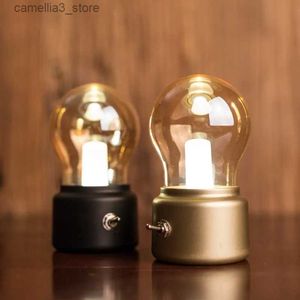 Desk Lamps Vintage Retro Bulb Lamp LED Night Light Old Fashion USB Rechargeable Desk Table Lamp Bedside Lamp With Switch ON/OFF Best Gift Q231104