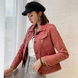 Pelle da donna 2023 Moda Reale Giubbotti Donna Primavera AutunnoGenuine Cappotto di pelle di pecora Giacca da moto da donna femminile Cuero G