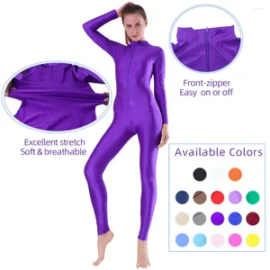 Stage Wear AOYLISEY Women Front-zipper Full Body Unitard Adult Long Sleeve Turtleneck Ballet Dancewear Spandex Jumpsuit Gymnastics Costume