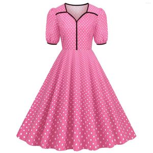 Casual Dresses Women Polka Dot Short Sleeve 1950s Summer Medium Pocket Maxi For V Neck Dress