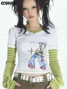 Женская футболка Kosahiki Fake две части Patch Patch Tshirts Женщины Harajuku Graphic Tee Y2K Tops Эстетические Estecetic Egirl Summer Thin Thin Fit Goth 230403