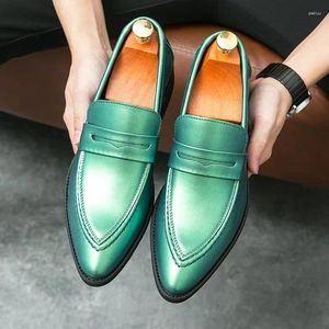 Elbise ayakkabıları zarif resmi erkekler için büyük boyut 47 yeşil mor lüks deri rahat düğün erkek moda oxfords soafers