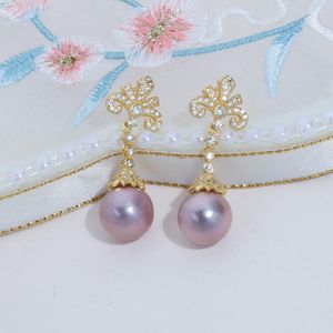 Dangle Earrings Icnway Natural 10-11mm Edison Purple Freshwater Pearl S925 One Pair SolverまたはGolden Wholesale
