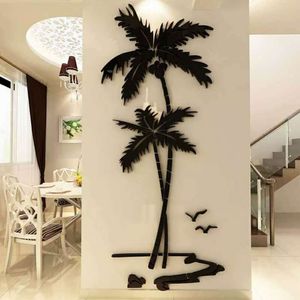 Wall Stickers Coconut Tree 3D Acrylic Wallpaper Living Room Decoration Background Wall Decoration Sticker 230403