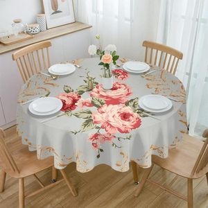 Table Cloth Flower Vintage Hand Drawn Round Tablecloth Waterproof Cover For Wedding Party Decoration Dining