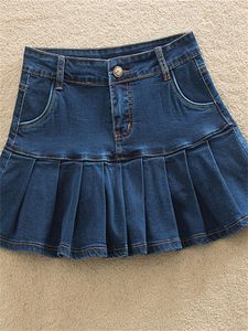 Skirts Denim leather with ruffles 6XL 7XL Harajuku Y2K jeans skateboard women's high waist bottom women's casual pleats mini Jurken 230403