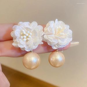 Stud Earrings 2023 Women's Pearl White Bow Fabric Art Pendant Anniversary Jewelry Accessories Gift Wholesale