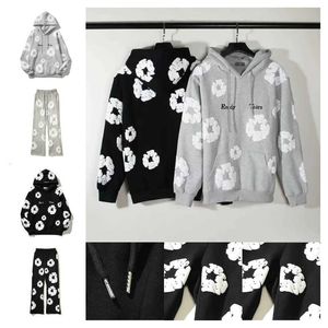 Men Autumn and Winter Hoodies Pant Readymade Foam Flower Co Branded Denim Tears Women Puff Print Distressed Pullover Hooded Embroidery White Kapok Tidal Hoodie H0ZU