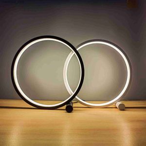 Skrivbordslampor LED -bordslampa sovrum cirkulära skrivbordslampor för vardagsrummet sänglampa touch lampe de chevet ring nattljus dekoration 25 cm q231104