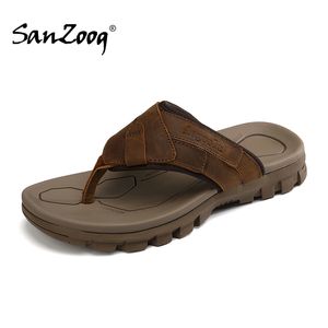 GAI Men Genuine Leather Slippers Outdoor Flip Flops Casual Summer Shoes Beach Comfortable Slipper Sandals 230403 GAI