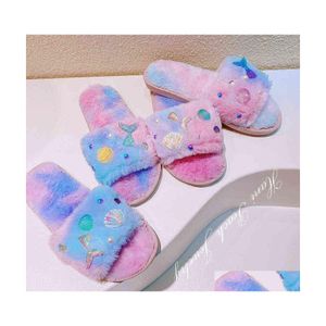 Arts And Crafts Women Slippers Hd9375A15 Color Dreamy Gradient Mermaid Pearl Shell Ins Girl Out Personalized Wool 0718 Drop Delivery Dhlze