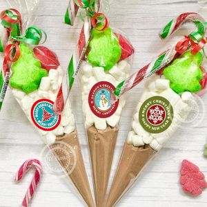 Gift Wrap 50/500pcs Christmas Plastic Candy Bag Transparent Sweet Cones Bags With Paper Stickers For Wrapping Supplies