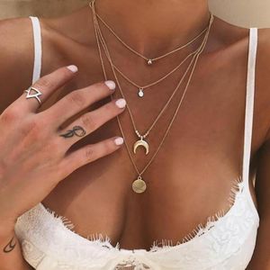 Pendant Necklaces Gold Color Choker Necklace For Women Long Moon Tassel Chain & Pendants Laces Velvet Chokers Fashion JewelryPendant