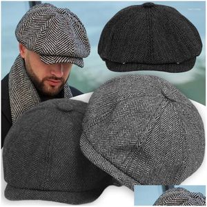 Berets Classic Wool Sboy Caps Men Herringbone Flat Gatsby Y Cabbie Hat Vintage Woolen Driving Hats Winter Peaky Blinders Drop Delive Dhc1O