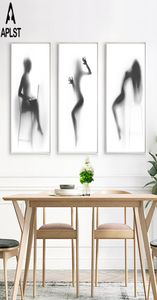 セクシーなヌード女性ポスベッドルームデコレーションスプレープリント絵画シャワーのキャンバスの裸の女の子のかすんだシャドウウォールアートピクチャー2549207