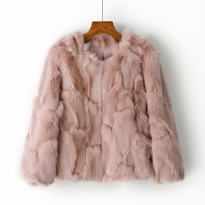 Womens Real Fur Coat Short Fox Fur Jacket Autumn Winter Tops Outerwear Overcoat S M L Pink Green Streetwear