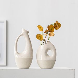 Vases Simple White Ceramic Hollow Vase Nordic Home Living Room Decoration Desk Accessories Dried Flower Decor Pots