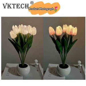 Nachtlichter LED-Tulpen-Nachtlichter USB-Aufladung Blumen Atmosphärenlampe Blumentopf Topf dimmbar energiesparend für Heimdekorationsbedarf P230331