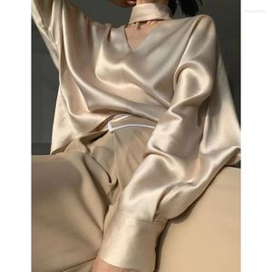 Women's Blouses V Neck Elegant Shirt Women Loose Full Sleeve Pullover Solid Color 2023 Spring Summer Fashion Blouse Office Lady