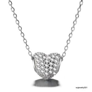 Enkel och delikat bilkedja S925 Sterling Silver Heart Full Diamond Pendant Jewelry Halsband