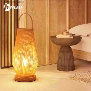 Lâmpadas de mesa do vintage bambuhandicraft candeeiros de mesa artesanal quarto cabeceira luzes sala estar decoração quente bambu madeira lâmpada q231104