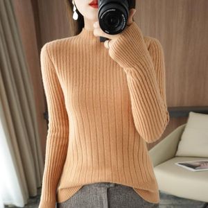 Kadın Sweaters İlkbahar ve Sonbahar Yarım Boyun Külotu Kazak Zarif Moda Uzun Kollu Örgü Kış Üssü Toptan Fiyat