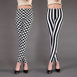 Kobiety legginsy damskie Lenggings Black White Striped Rhombus Print Leggins o wysokiej rozciągającej kostce spodnie biegowe