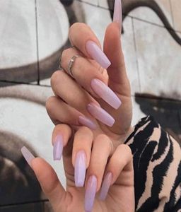 Unhas falsas roxas brilhantes ombre gradiente super longo caixão prensa para bailarina unhas postiças pontas acrílicas capa completa nail7451430