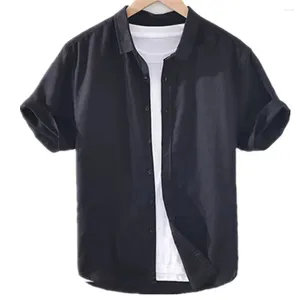 Camicie casual da uomo 2023 Camicia di lino di alta qualità Solido bottone a manica corta Morbido comodo abbigliamento da uomo semplice e alla moda