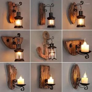 Wall Lamps Retro Wooden Lamp For Living Room Wood LED Sconces Cafe Bar Bedroom Bedside Industrial Style Home Decor Light Fixtures