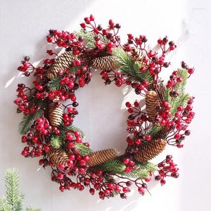 Decorative Flowers Christmas Wreath Door Decoration Artificial Foam Berry With Natural Pine Cone Pendant Wall