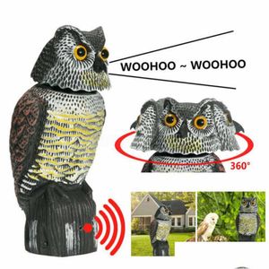 Garden Decorations Realistic Bird Scarer Rotating Head Sound Owl Prowler Decoy Protection Repellent Pest Control Scarecrow Moving De Ot8Pa