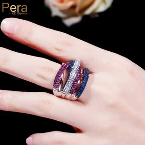 Band Rings Pera Luxury Royal Engagement Prom Party Big Statement Rose Red Blue Cubic Zirconia Round Finger For Women Jewelry R085 231102