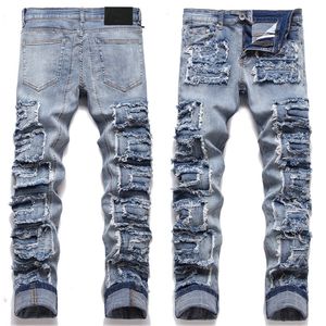 New Fashion Mens Robin Ripper Jeans Denim Pants Skinny fit Slim stretch Men's Miri Biker Jean Trousers Patchwork Distressed Grey Patch Moto wear