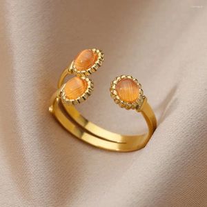 Кольца кластера с опалом в форме солнца для женщин, открытое регулируемое эстетическое кольцо из нержавеющей стали, цветной камень, свадебные украшения на удачу, Anillos Mujer