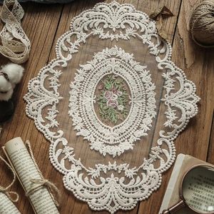 Table Mats Embroidered Dinning Cover Cloth Elegant Round Lace Tablecloth Coffee Coasters Napkin Party Wedding Decoration