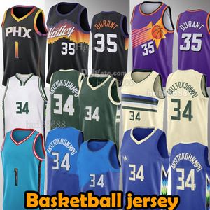 Maglie da uomo 21/22/23/24 Nero 23 manifesto Versione City 21 Durant 35 Devin Booker 1 Maglie da basket Antetokounmpo 34 Bianco blu verde Beige nero 2023 Nuove maglie