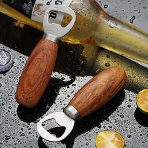 Beer Bottle Opener 304 Stainless Steel Bottle Lifting Device Household Restaurant Rosewood Wooden Handle LX6012