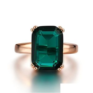 Rings Natural Emerald Ring Zircon Diamond S For Women Engagement With Green Gemstone 14K Rose Gold Fine Jewelry Drop Dhgarden Dht4P