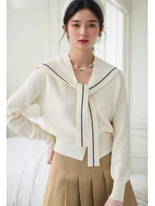 Kvinnors stickor Höststickad Cardigan Women Casual Sailor Collar Slim Långärmad tröja Lace-Up Shawn Two Piece Set Knitwear Korean