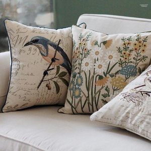 Pillow Flourishing Flower Bird Forest Embroidery Butterfly Throw Pillows Linen Pillowcase Sofa Car Cover Home Decor Farmhouse