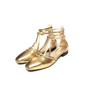 Sandals Summer Gold Roman Shoes For Women Classical Modern Flat & High Heels Zapatos Hollowed T Strap Sandalias Retro Comfort