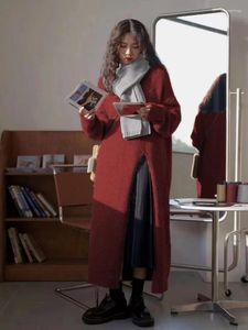 Casual Dresses Elastic Solid Color Sweater Dress Women's O-Neck Loose Knit Korean Side Slit Long Sleeve 2023 Autumn/Winter