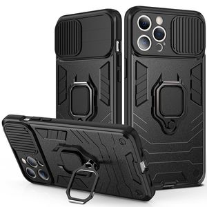 Capas de telefone 2 em 1 proteção à prova de choque para iphone 14 pro max 13 12 com câmera push pull fechar janela carro suporte magnético anel capa protetora