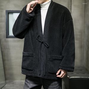 Men's Jackets Winter Japanese Vintage Taoist Robe Jacket Men's Loose Large Size Cardigan Chinese Style Lamb Wool Tang Costume Hanfu