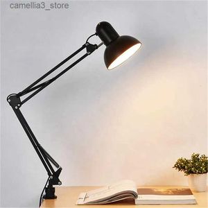 Desk Lamps Home EU US Plug Flexible Swing Arm Clamp Mount Lamp Office Studio E27/E26 Bulb Table Black Desk Light AC85-265V Led Bulb Lamps Q231104