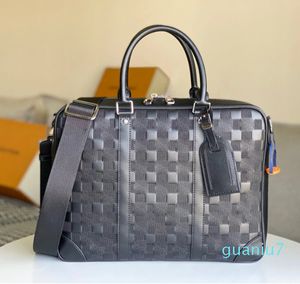 Briefcases Handbags Bags black plaid Embossing cow leather briefcase Men Woman